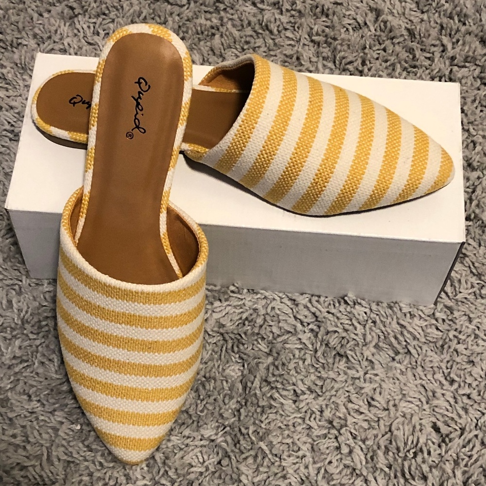 Yellow & Off-White Striped Slip on | Mule | Flat - Picture 3 of 4